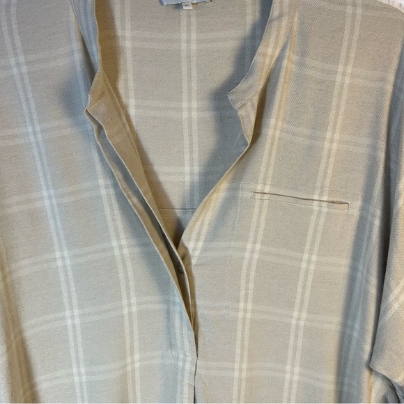 Vince Top Womens XL Tunic Blouse Classic Minimalist Basic Shadow Plaid Popover - Picture 8 of 11